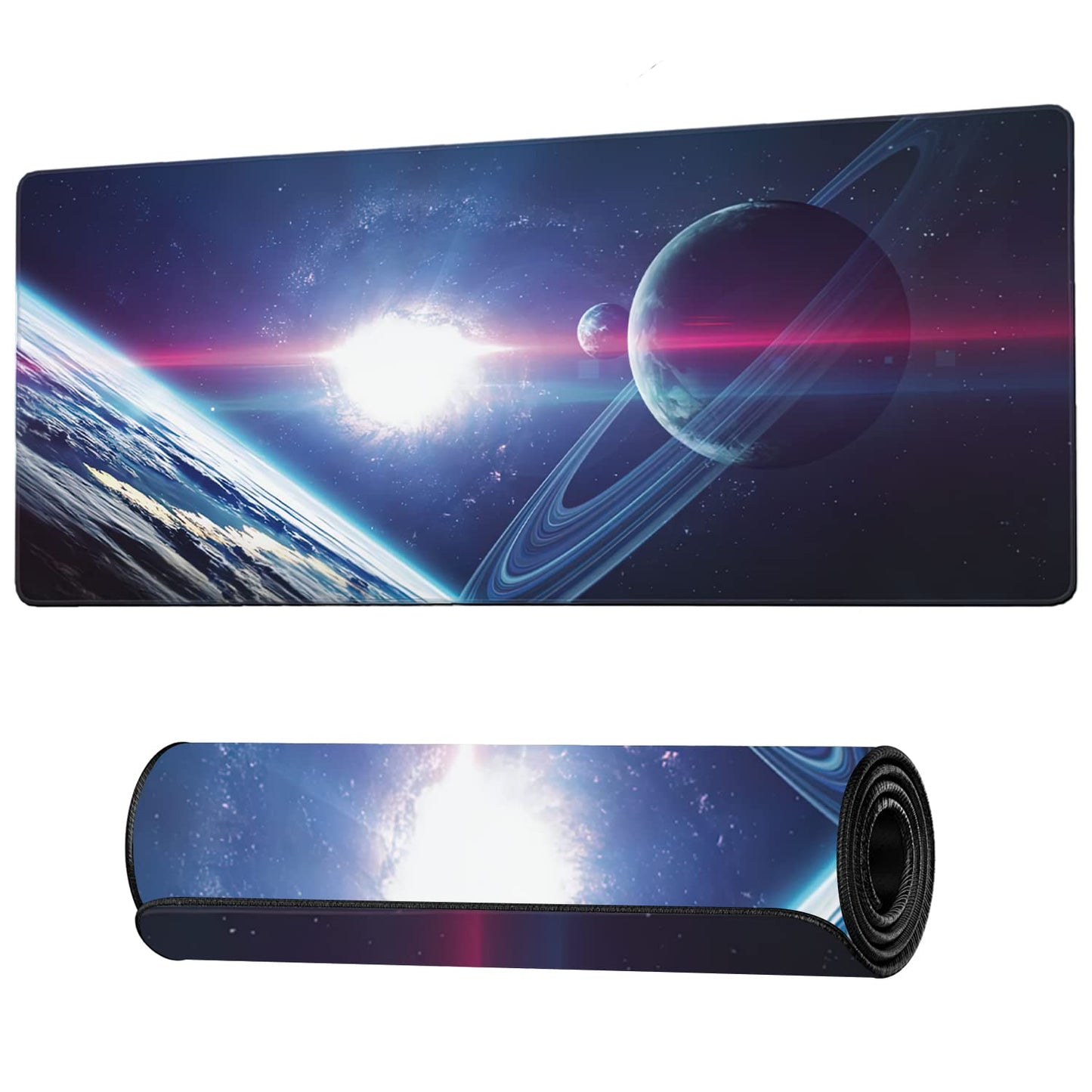 Planets and Nebula in Space Extended Gaming Mouse Pad Large Desk Mat with Non-Slip Rubber Base and