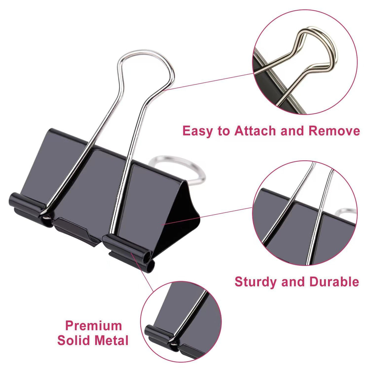 STOLCA 208 PCS Binder Clips Paper Clamps Assorted Sizes, Metal Paper Binder Clip, Black Binding