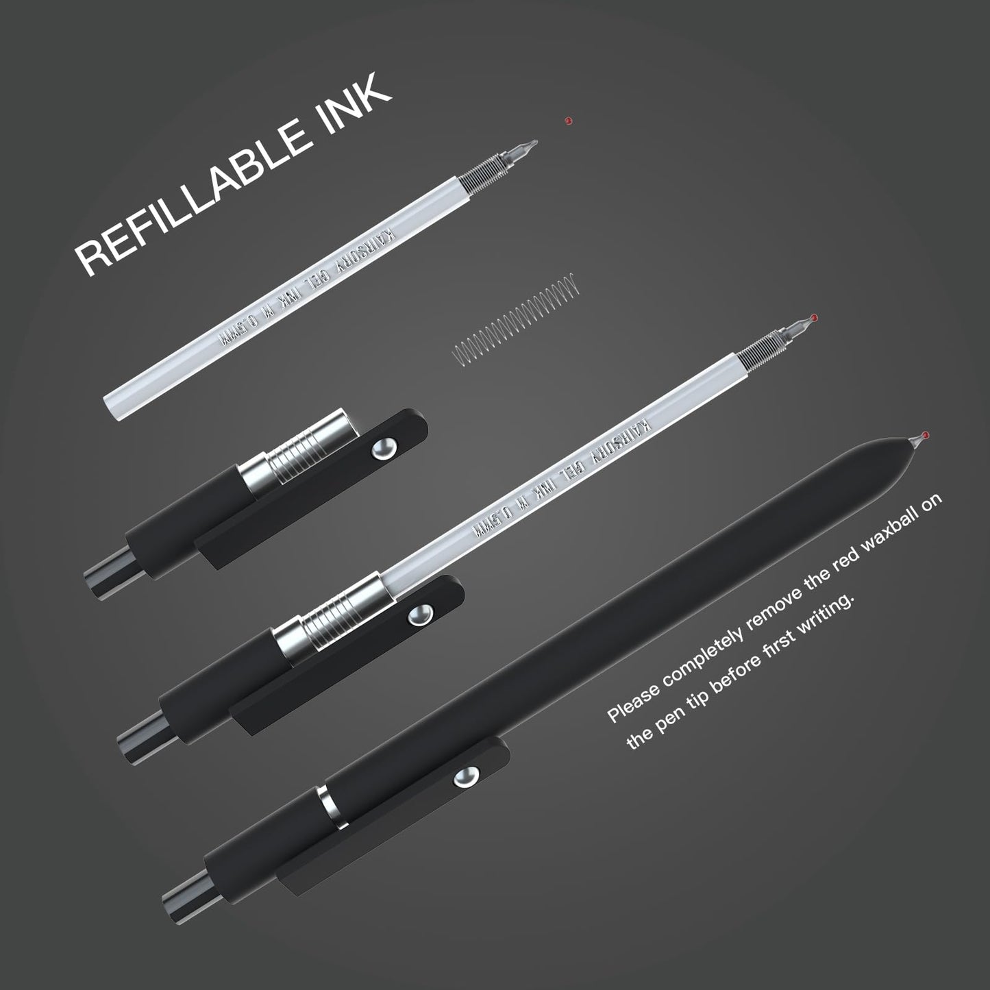Kairsory Retractable Gel Pens,0.5mm Fine Point Pen Smooth Writing japanese gel pen, quick drying