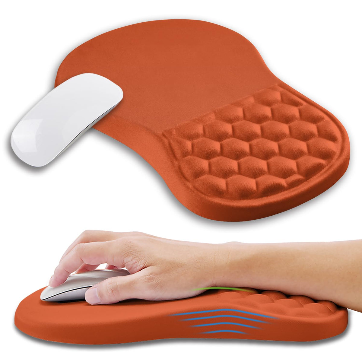 Kuosgm Ergonomic Mouse Pad Wrist Support with Memory Foam Massage Bulge, Carpal Tunnel Pain Relief