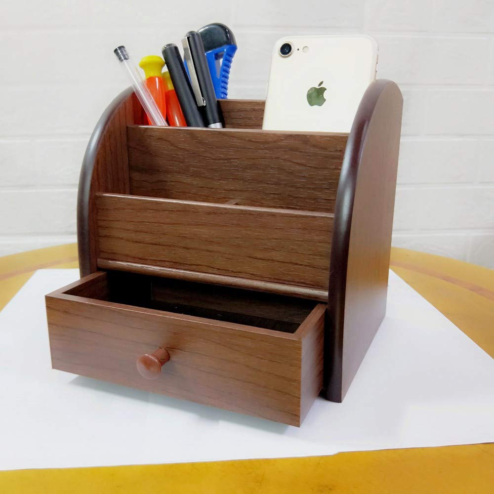 N Remote control storage organizer with drawer wood office Stationery organization pen holder Daily