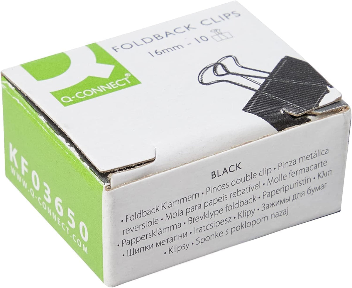 Q-Connect 16mm Foldback Clip - Black (Pack of 10)