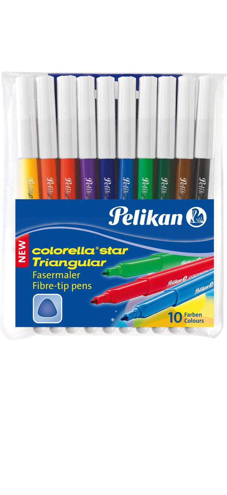 Pelikan Colorella Star Triangular Fibre-Tip Pens Pack of 1, 10 Assorted Colours
