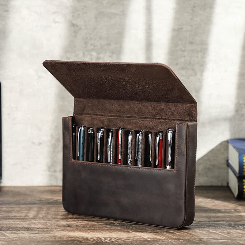 MIVLXLX 12 Slot Fountain Pen Case, Handmade Magnetic,Christmas Gift(Coffee)