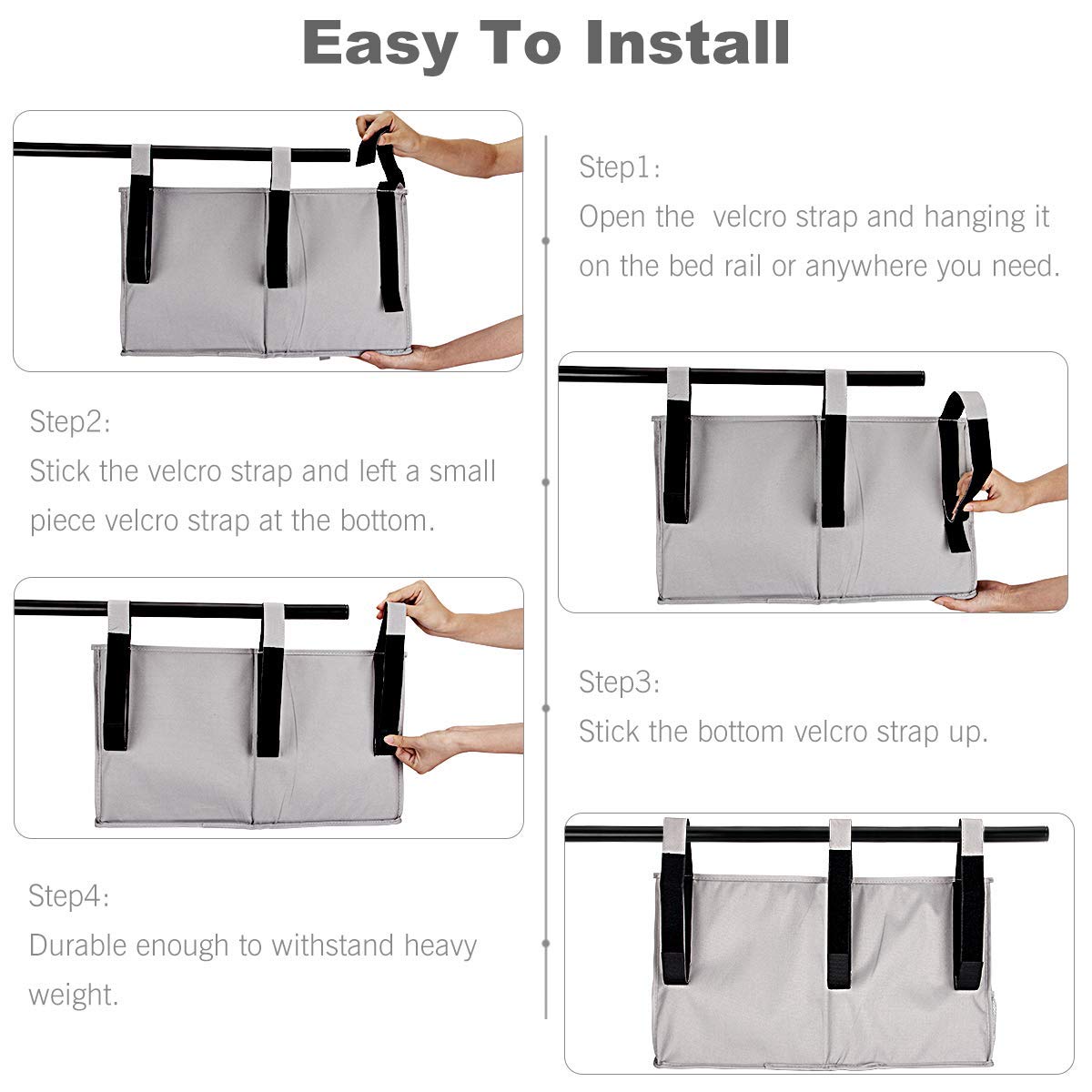 FUNYU Bedside Caddy, Hanging Under Bed Storage Organizer Bag with 8 Pockets for College Dorm Rooms