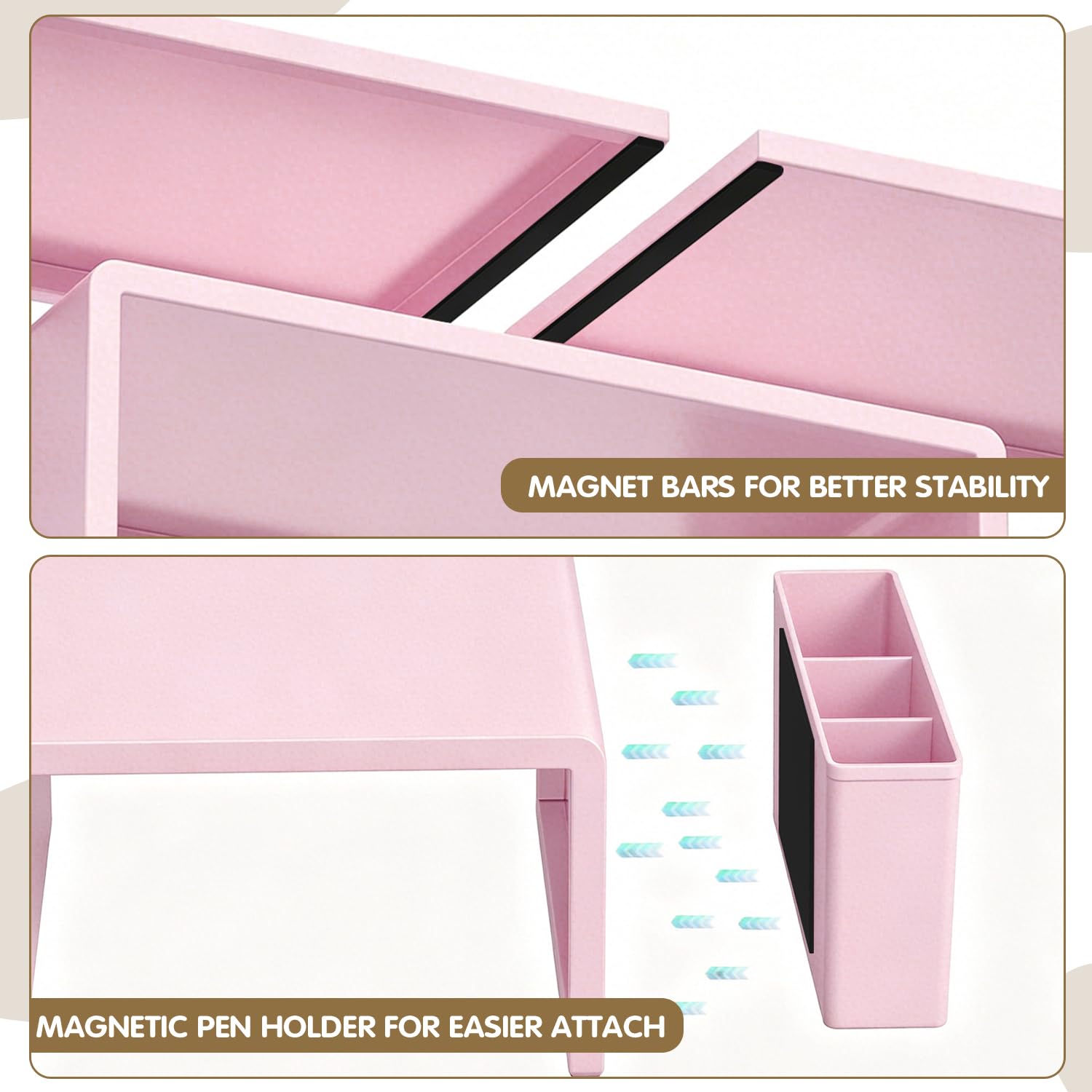 LEKETREE Dual Monitor Stand Riser with Drawer and 2 Pen Holders, Pink