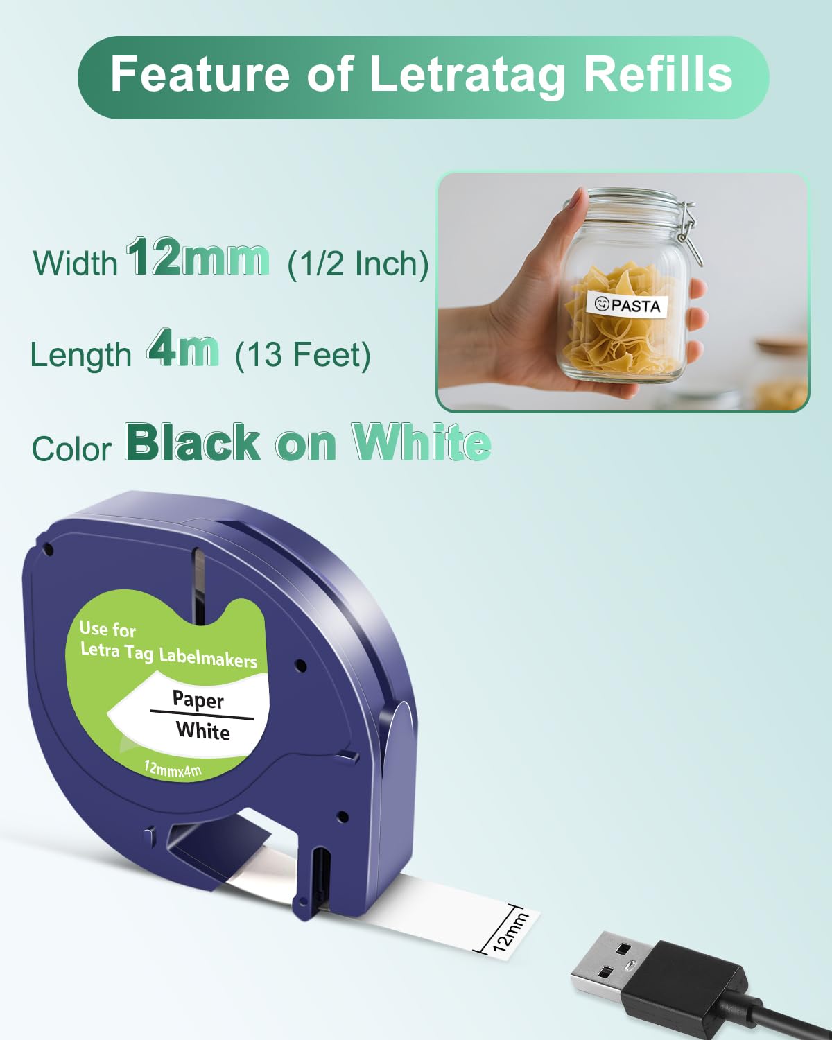 Compatible with DYMO LetraTag Refills 1/2 x 13 12mm x 4m White Paper