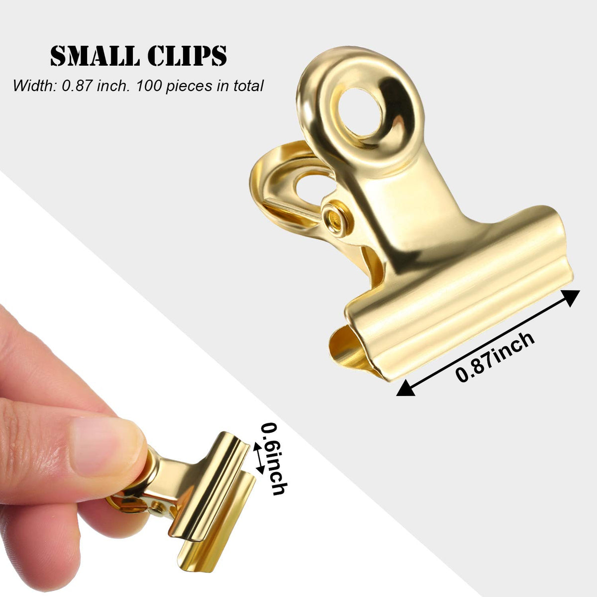Boao 100 Pcs Light Gold Metal Binder Clips Small for Photos Papers Artwork