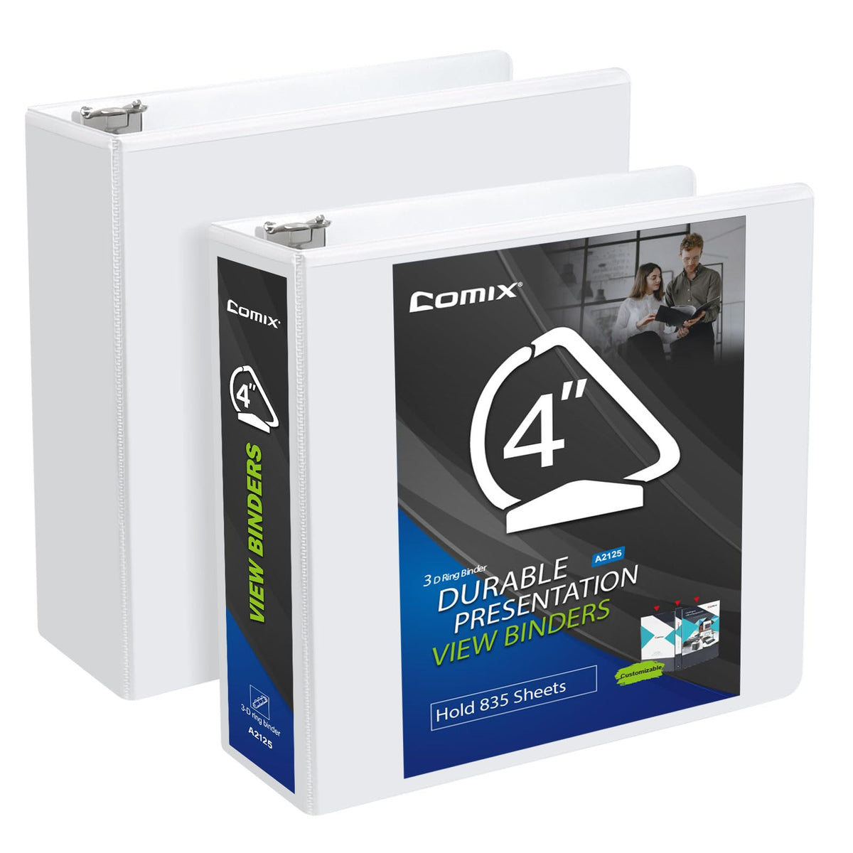 COMIX Durable 4 Inch D-Ring 3 Ring Binder with Clear View Cover