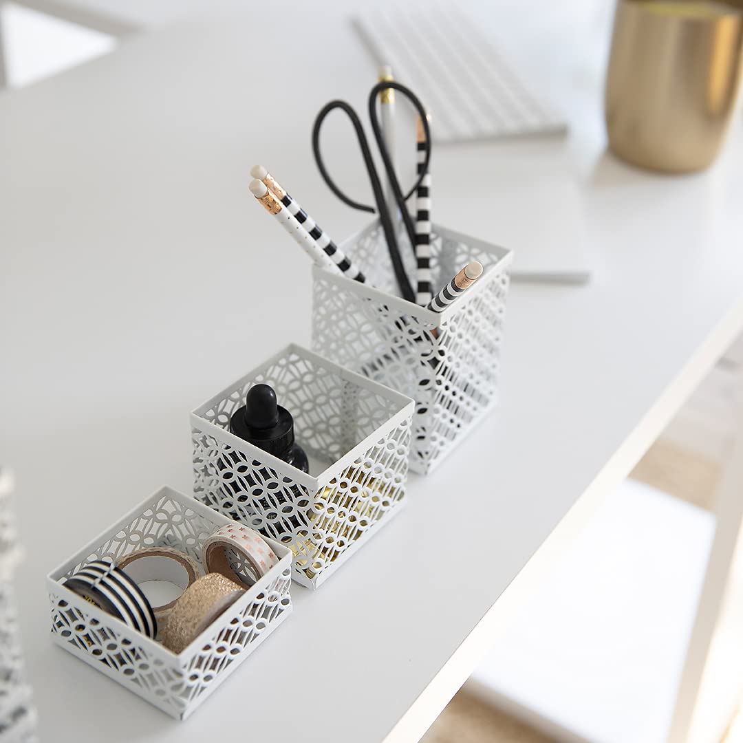 BLU MONACO | White Desk Organizer Set | 6 Piece Metal Desk Organizer with Pen Cup, Accessory Trays