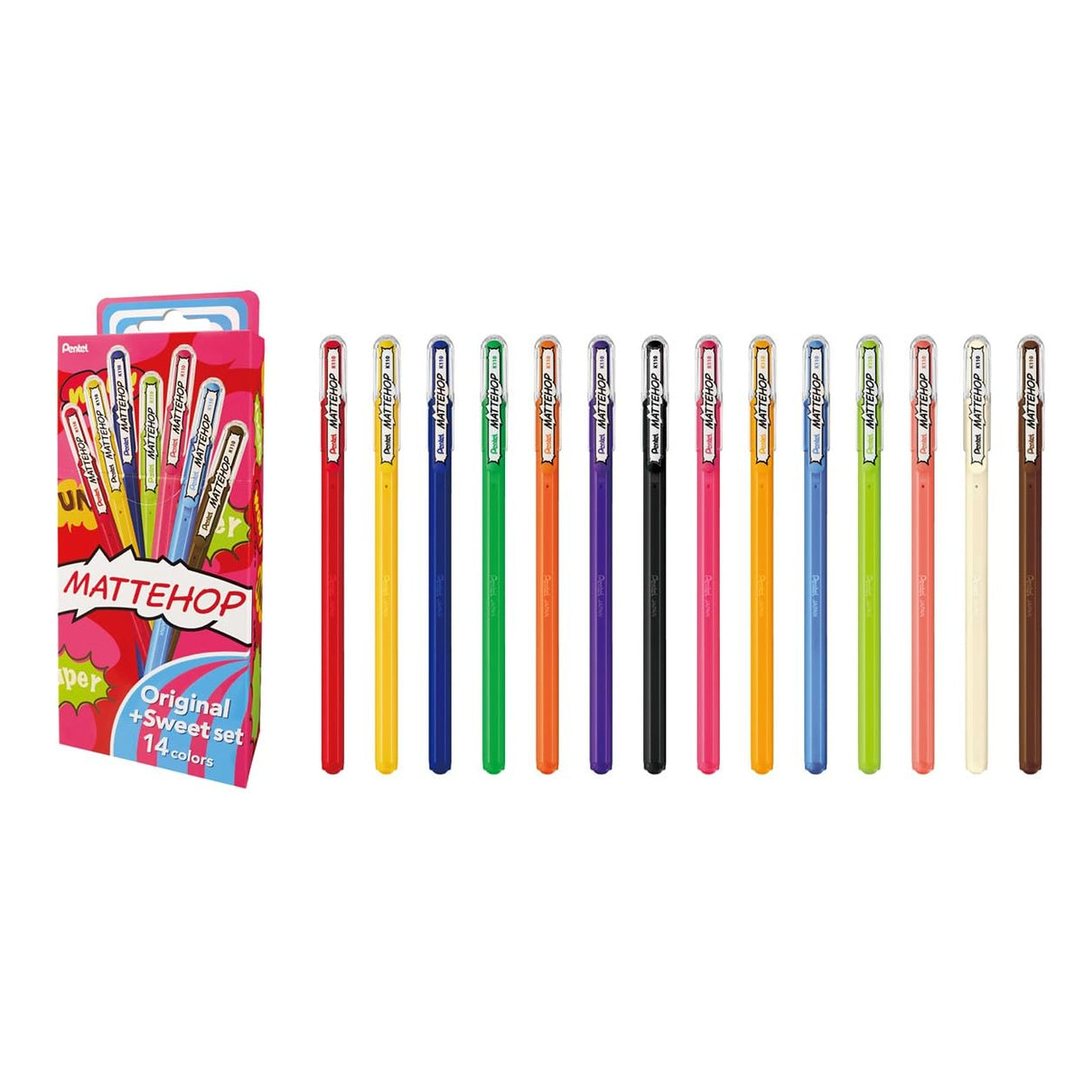 Pentel Matte Hop Original + Sweet Color Ballpoint Pen, 14 Colors K110-V14ST