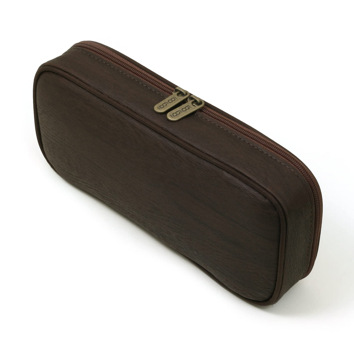 LOONLOON 664 Wood PU Leather Pencil Case, Two-Tier Pen Pouch, Dark Brown