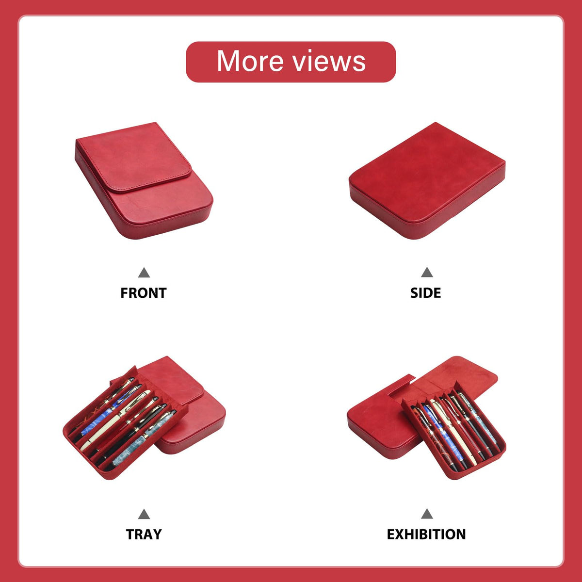 MIVLXLX 6 Slot Fountain Pen Case, Handmade Magnetic,Christmas Gift (red)