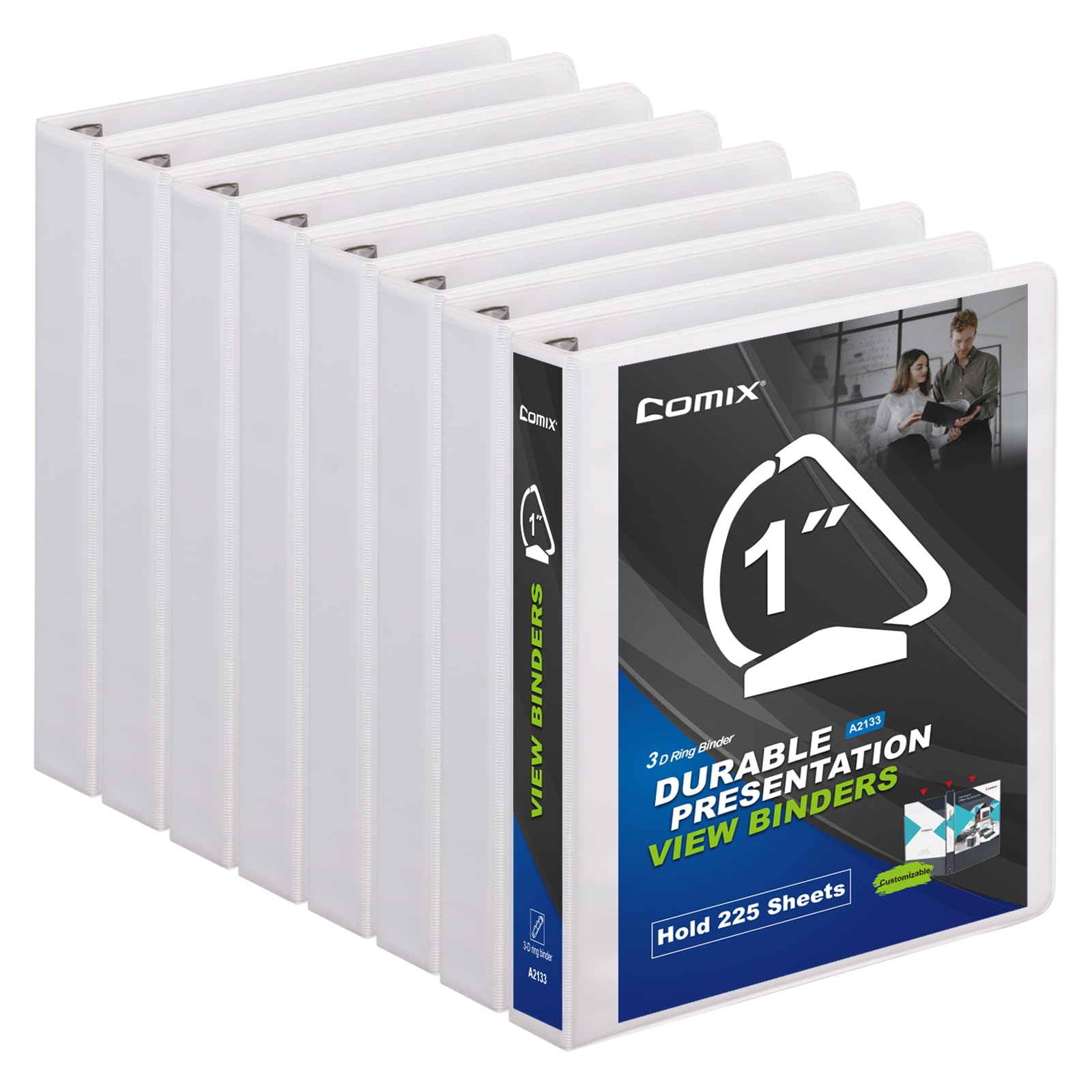 COMIX Sturdy 1 Inch D-Ring 3 Ring Binder with Clear View Cover