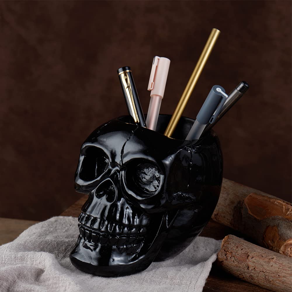 Arola Black Skull Pen & Pencil Holder Skeleton Key Holder Makeup Brush Holder flower pot Home