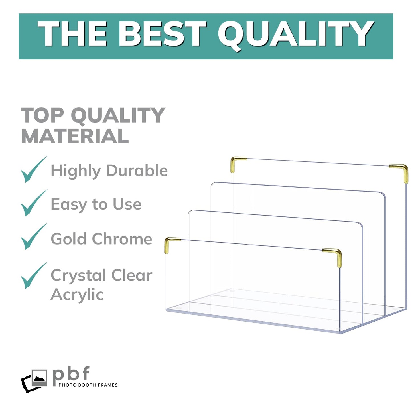 pbf Acrylic File Holder | Clear File Organizer for Desk w/ Gold Accents | Acrylic Desk Organizer