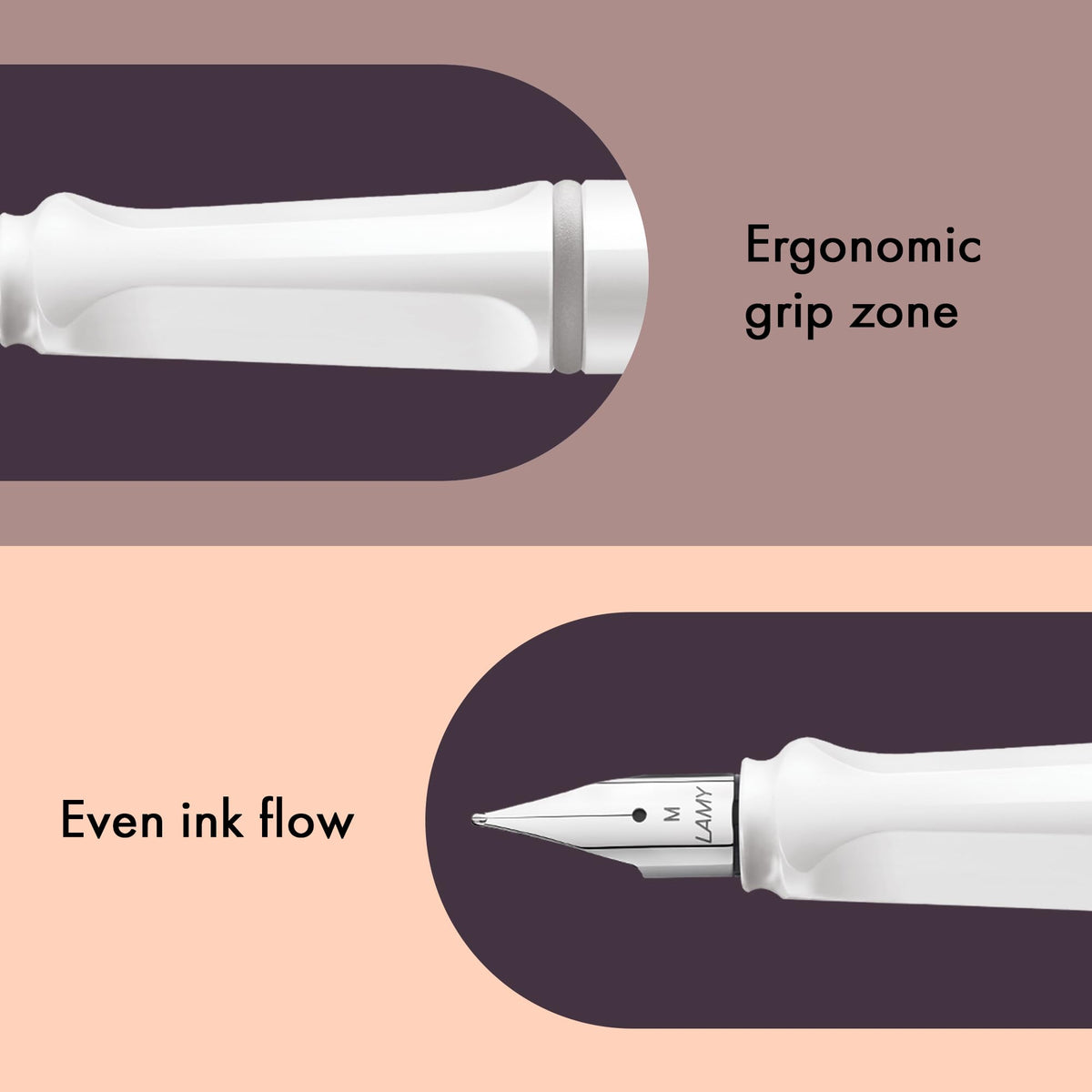 LAMY safari white - Fountain Pen with ergonomic grip & polished steel nib in size B - ideal for any