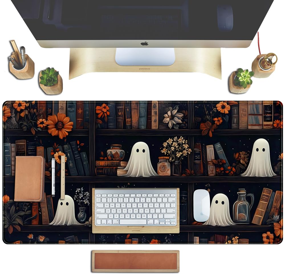 Cute Ghost Desk Mat Dark Vintage Large Mouse Pad Gaming Black Mouse Pad XXL Large Gaming Mousepad