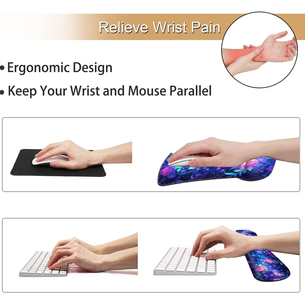 Keyboard Wrist Rest and Mouse Pad Wrist Support Set, Ergonomic Gel Mouse Pad Wrist Rest with
