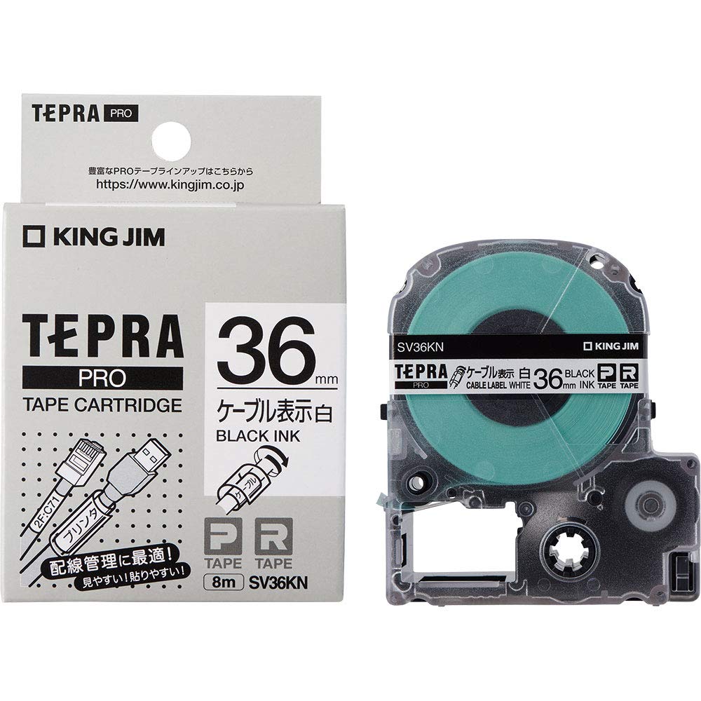 King Jim SV36KN Tepra PRO Tape Cartridge, Cable Display Label, 1.4 inches (36 mm)