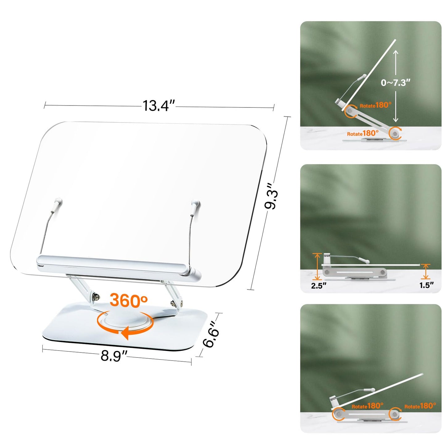 BYMECOST Acrylic Book Stand for Reading, Adjustable Book Holder, White