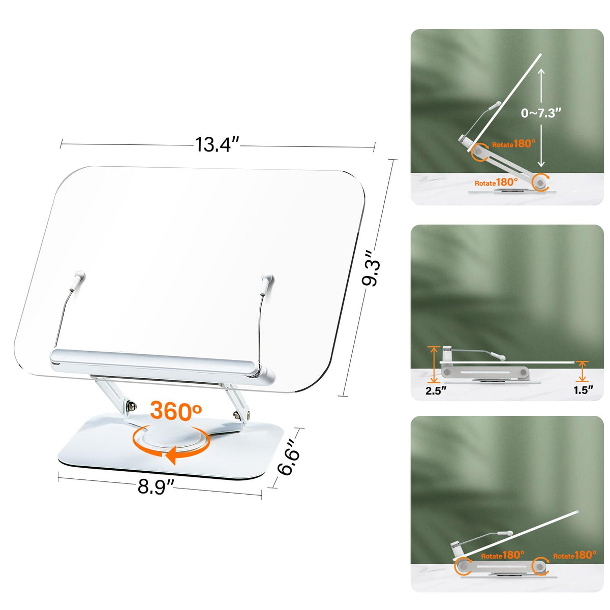 BYMECOST Acrylic Book Stand for Reading, Adjustable Book Holder, White