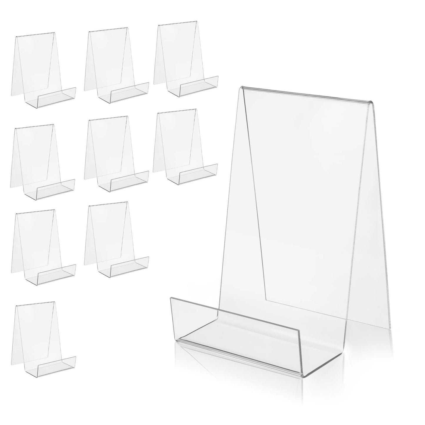 ZOEY Acrylic Book Stand with Ledge Clear Display Easels Plate - 10 Pack Book Holder Easel Stand for
