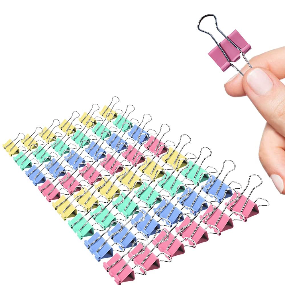 Small Binder Clips, 80 Pack, 3/4 Inch, 0.75 Inch, Standard 19mm, Mulitcolor, Metal Paper Clips