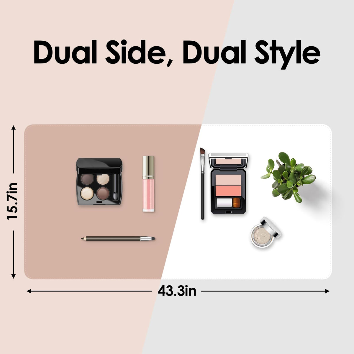 Makeup Mat for Vanity to Protect Desk Top, 43.3x15.7in, White and Khaki