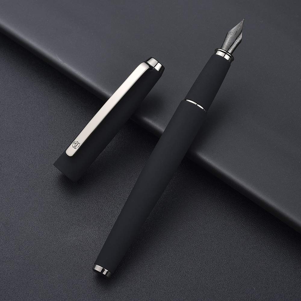 Hongdian 517D Matte Black Fountain Pen Stell Fine Point, Warrior Series, Classic Design with