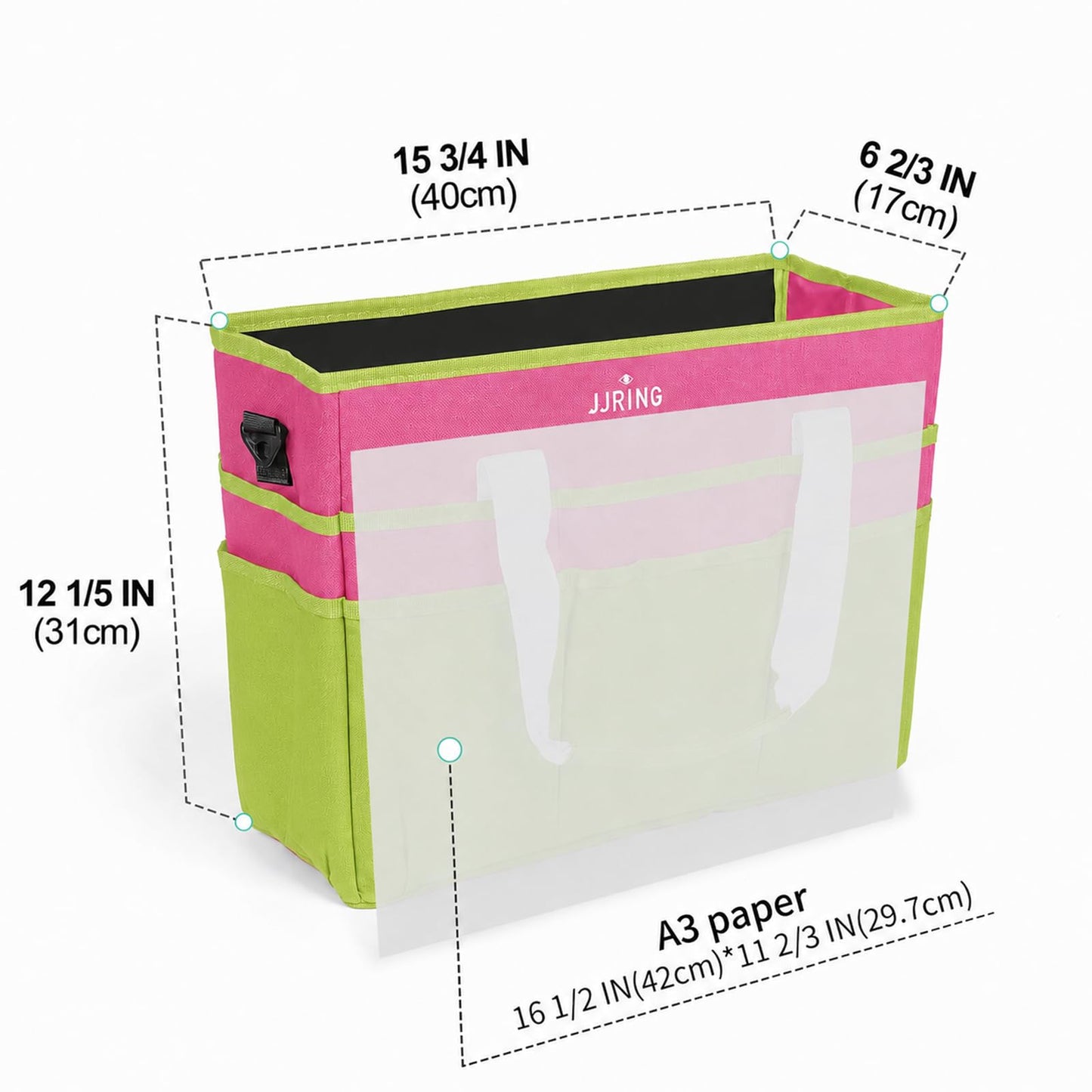 JJRING Craft Organizer Tote Bag Large Art Storage Caddy Bright Green&Red