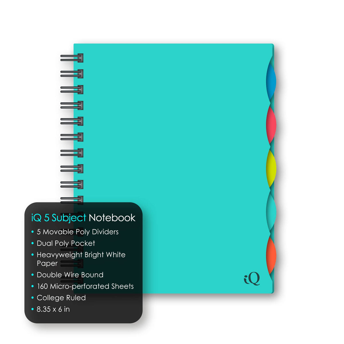 iScholar 5 Subject Poly Cover Double Wire Notebook, 8.35 x 6 Inches, Cover Color May Vary