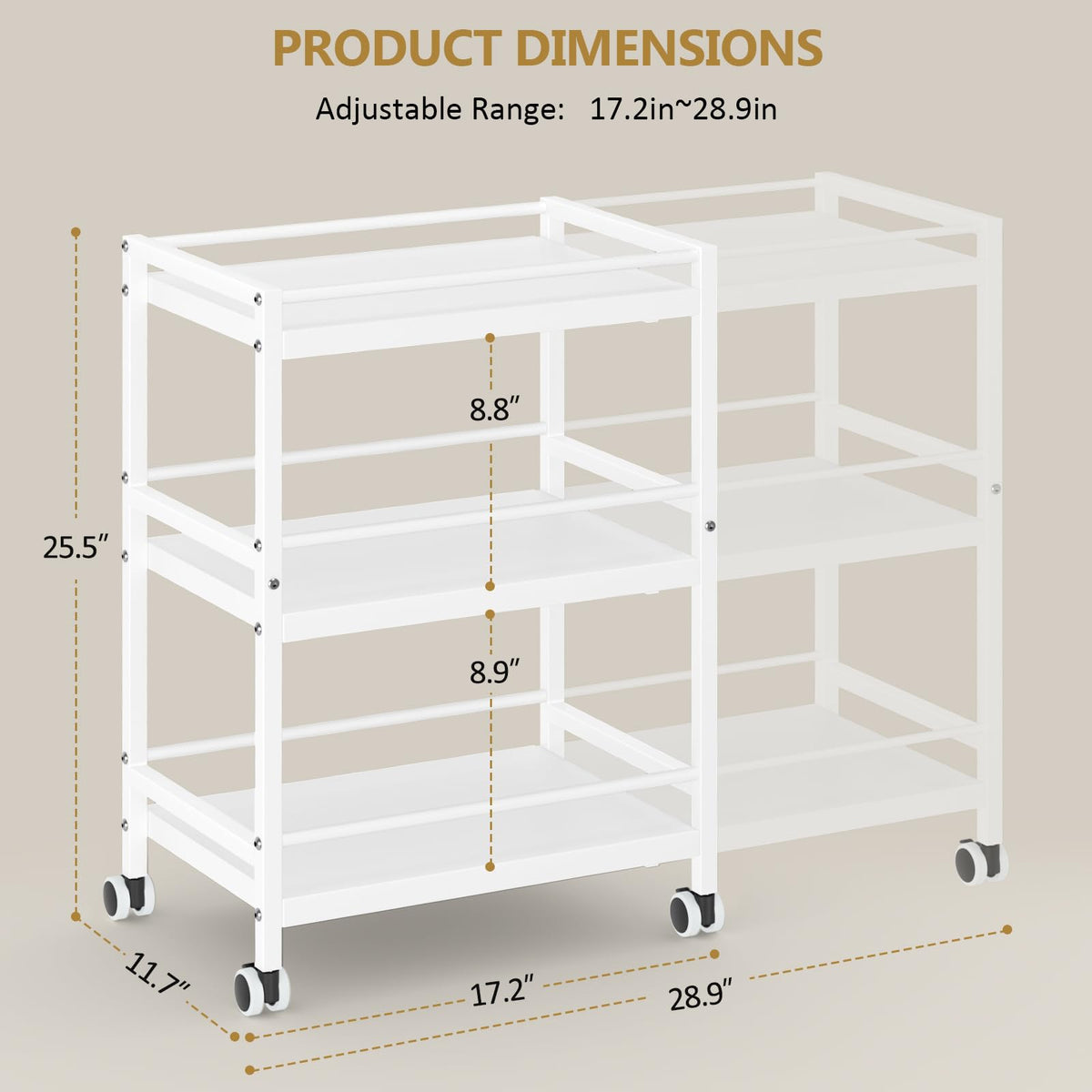 3-Tier Expandable Rolling Pantry Organizers and Storage Cart with Wheels, Adjustable Pantry Floor