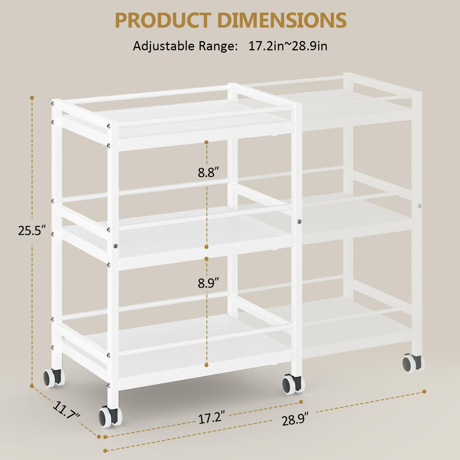 3-Tier Expandable Rolling Pantry Organizers and Storage Cart with Wheels, Adjustable Pantry Floor