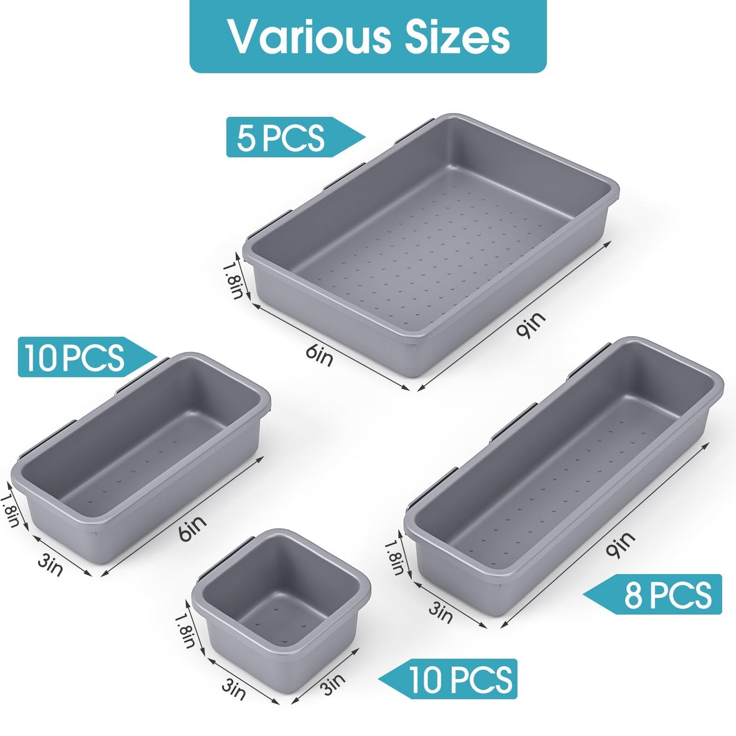 33 PCS Drawer Organizer Set, 4 Size Makeup Drawer Divider Organizer With Non-Slip Pads