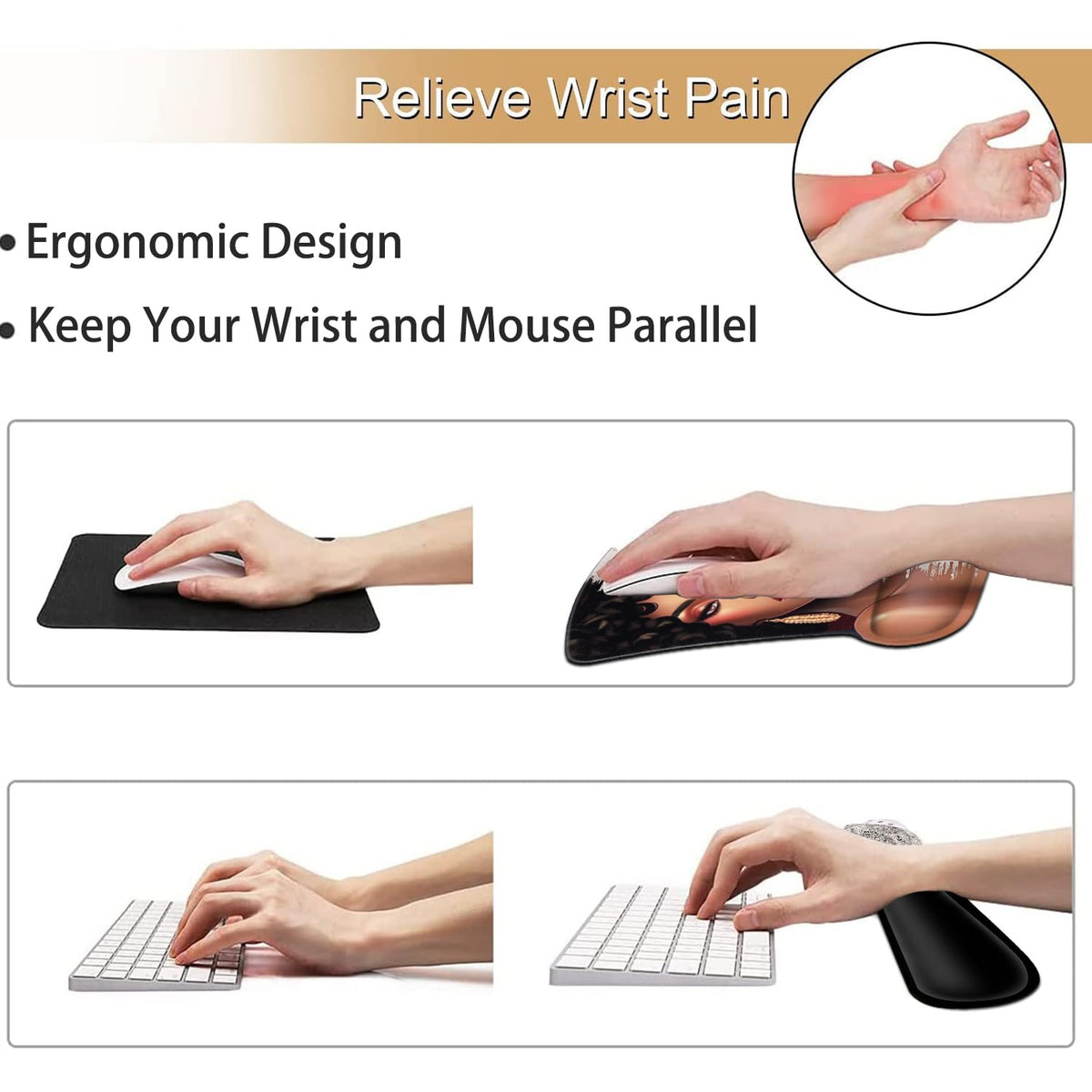 Keyboard Wrist Rest and Mouse Pad Wrist Support Set, Ergonomic Gel Mouse Pad Wrist Rest with