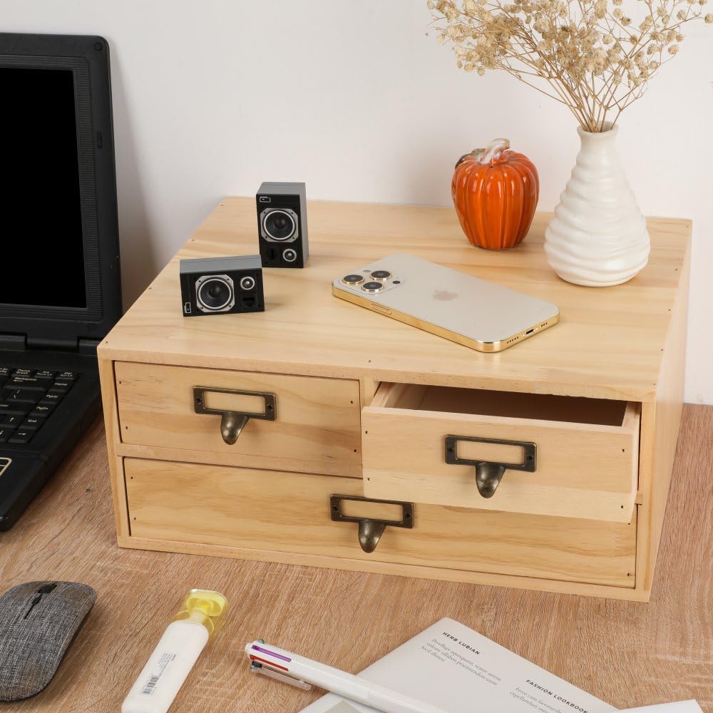 Wooden Drawers Apothecary Cabinet Wood Desktop Organizer Box