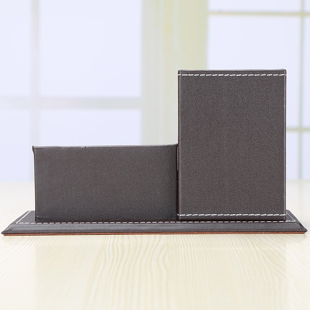 KINGFOM PU Leather Desk Organizer and Accessories, Pencil Holder for Desk with Business Cards