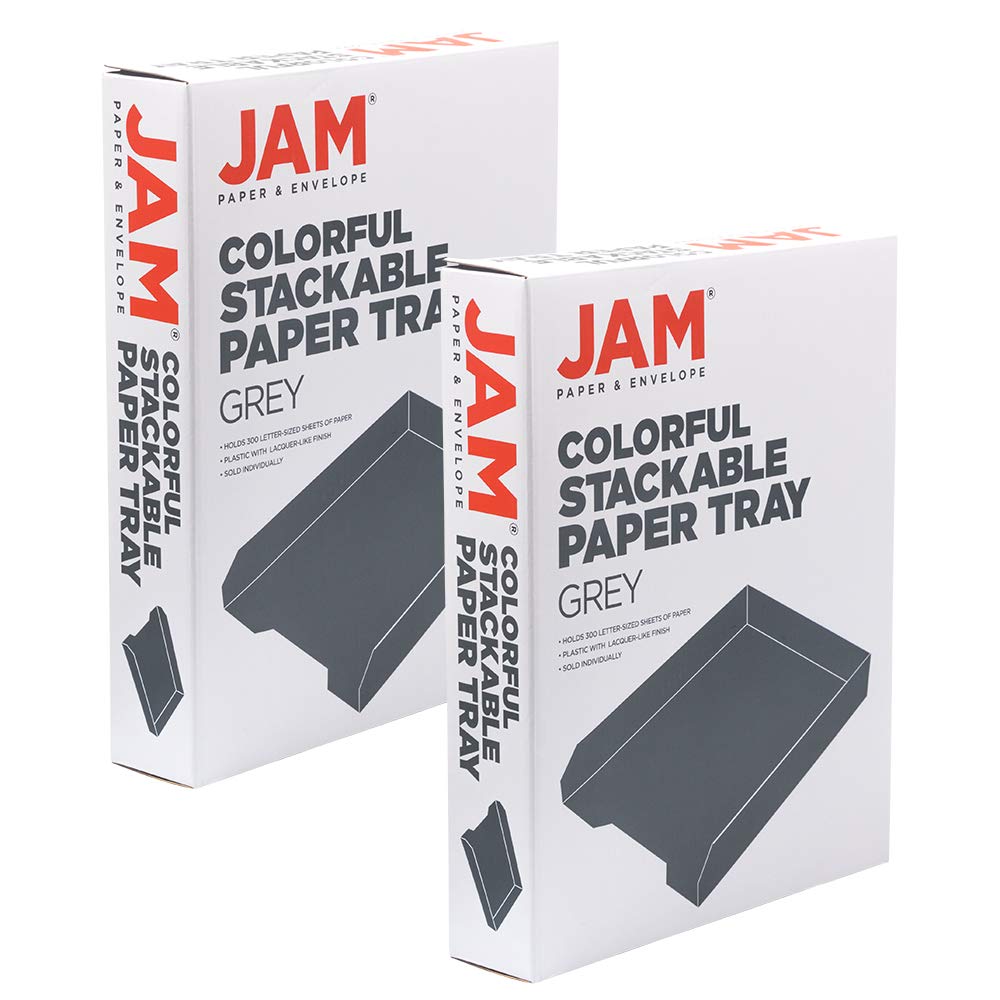 JAM PAPER Stackable Paper Trays - Grey - Desktop Document, Letter, & File Organizer Tray - 2/Pack