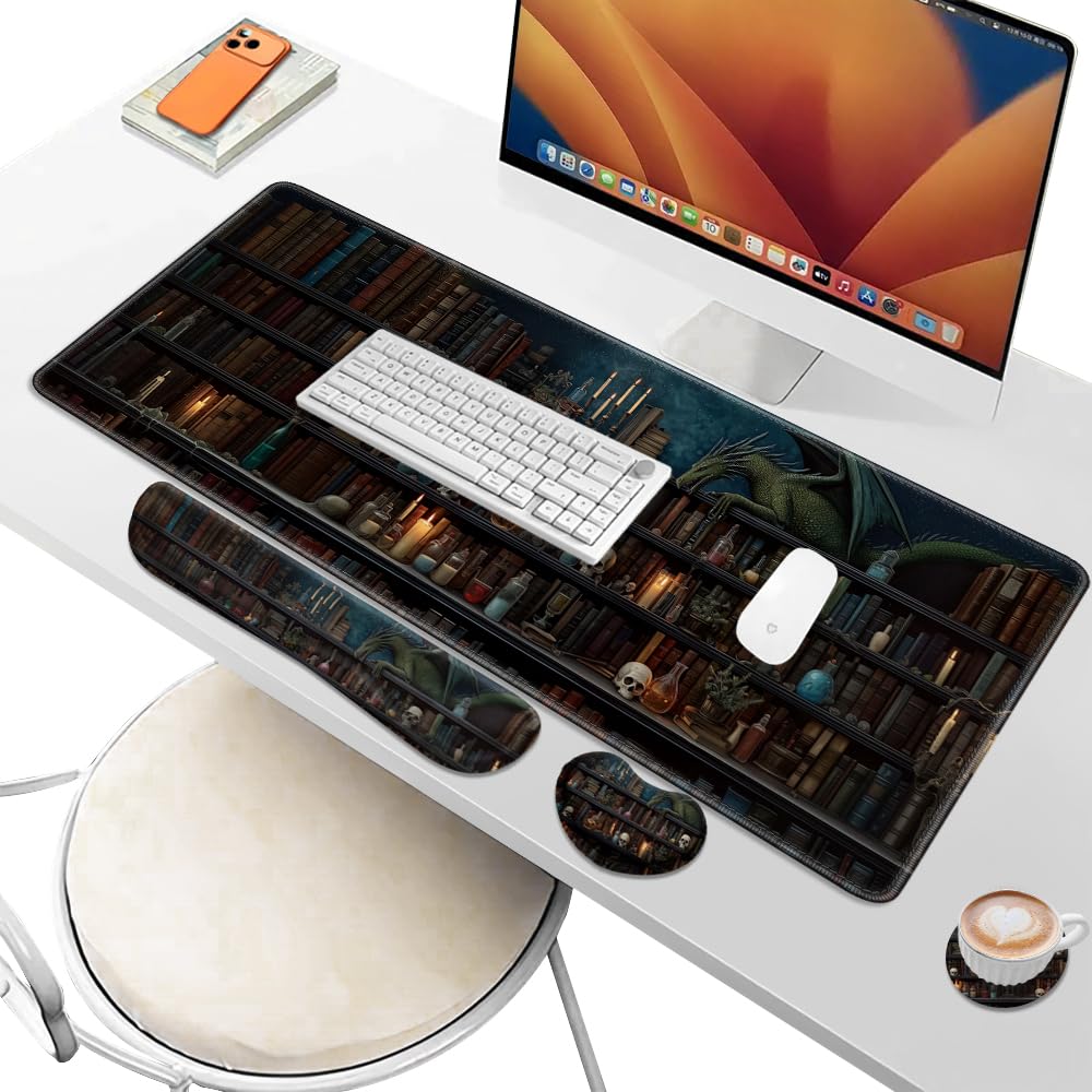 Desk Pad and Keyboard Wrist Rest, Large Mouse Pad + Keyboard Pad+Mouse Wrist Support, Non-Slip Desk