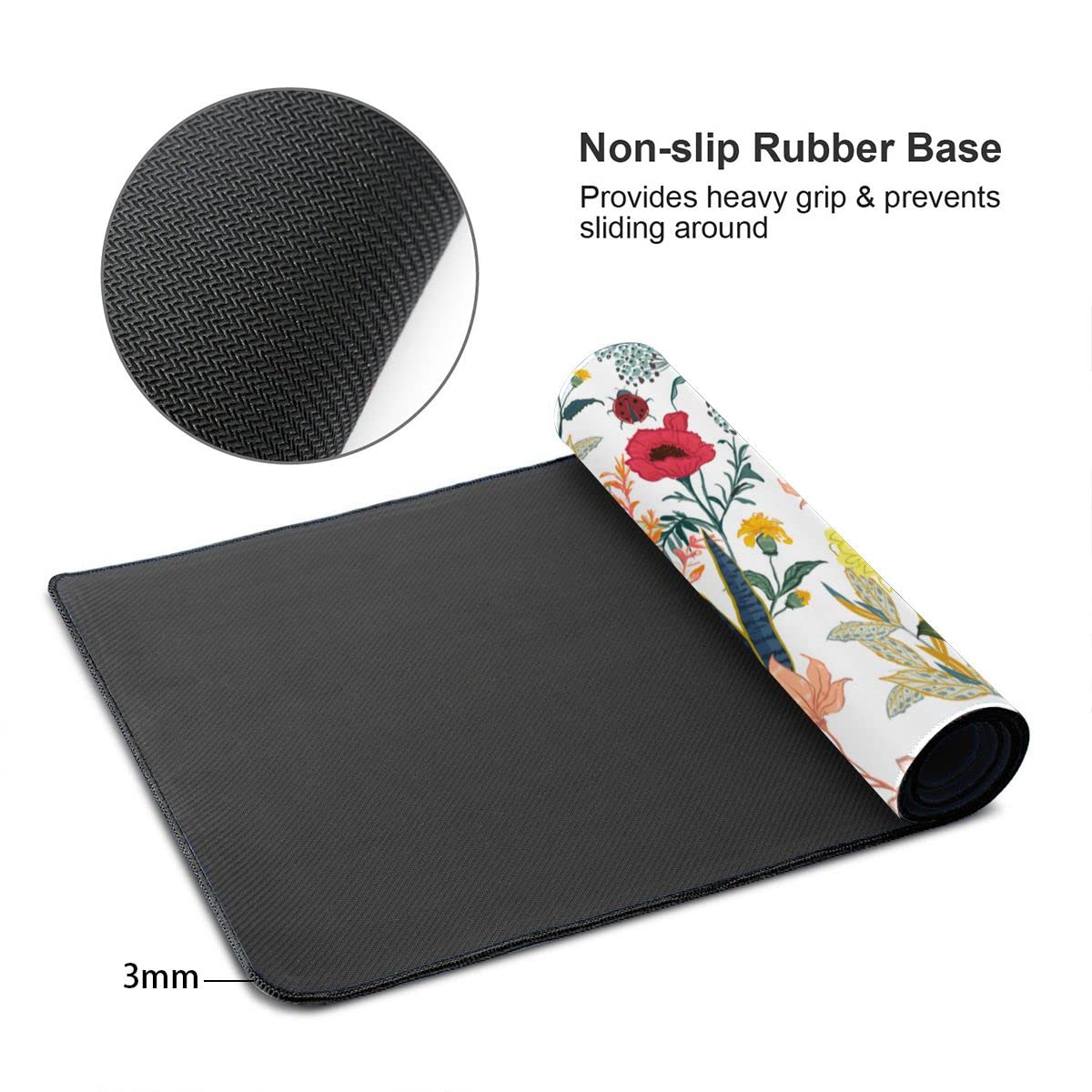 Flower Gaming Mouse Pad Abstract Classical Desk Mat 35.4x15.7 Inch Floral Texture Non-Slip Rubber