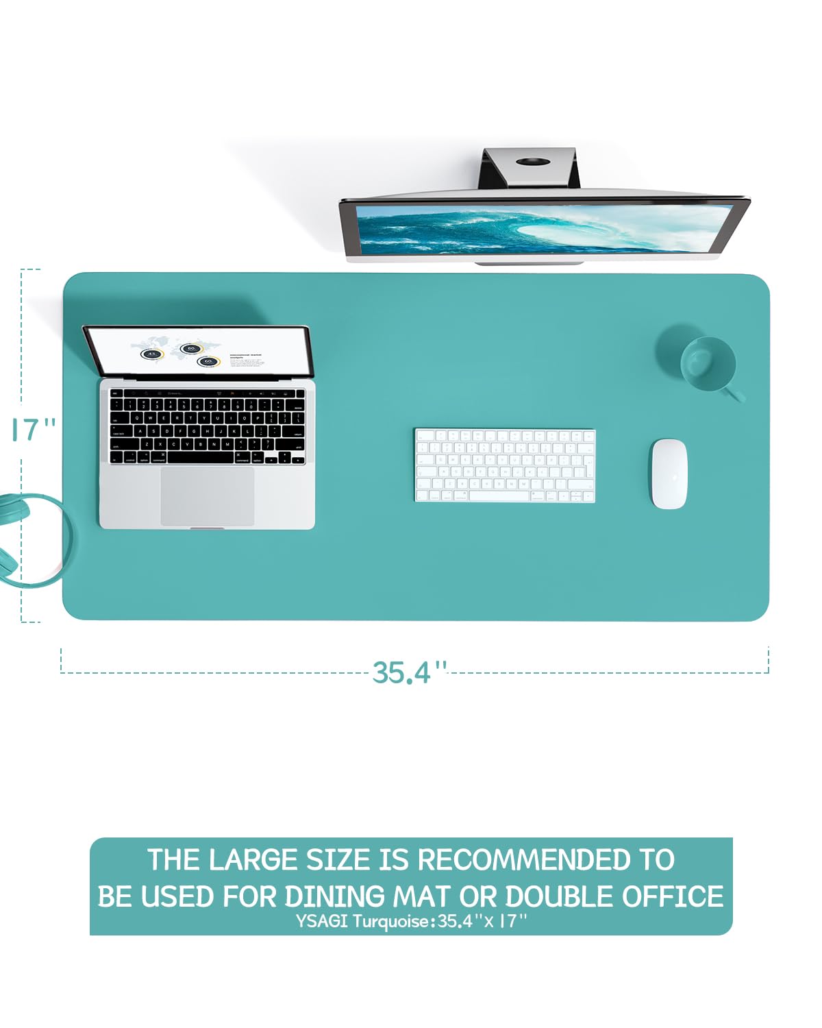 YSAGi Non-Slip Leather Desk Pad L Size, Waterproof Laptop Computer Desk Keyboard Mat, Table