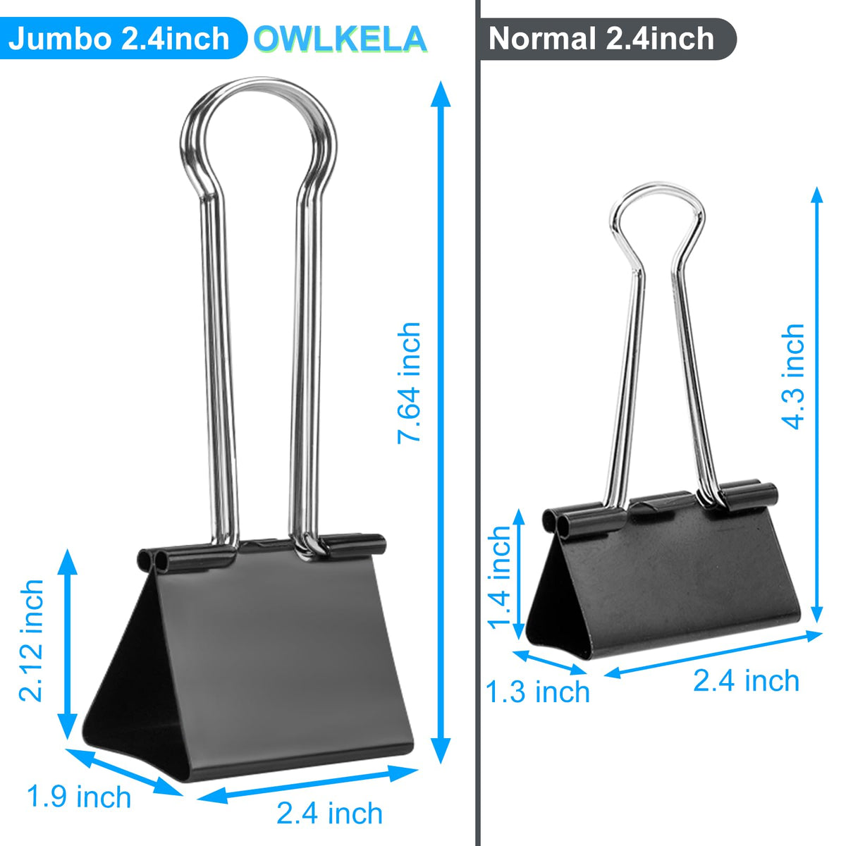 OWLKELA 4 Pack Binder Clips, 2.4 Inch, Black