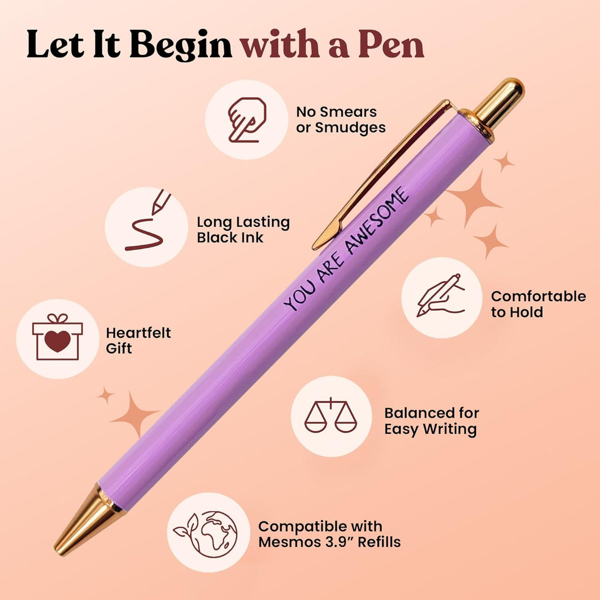 MESMOS 6pk German-Made Ink Fancy Pen Set for Women, Teacher Appreciation Gift Ideas for Women, Best