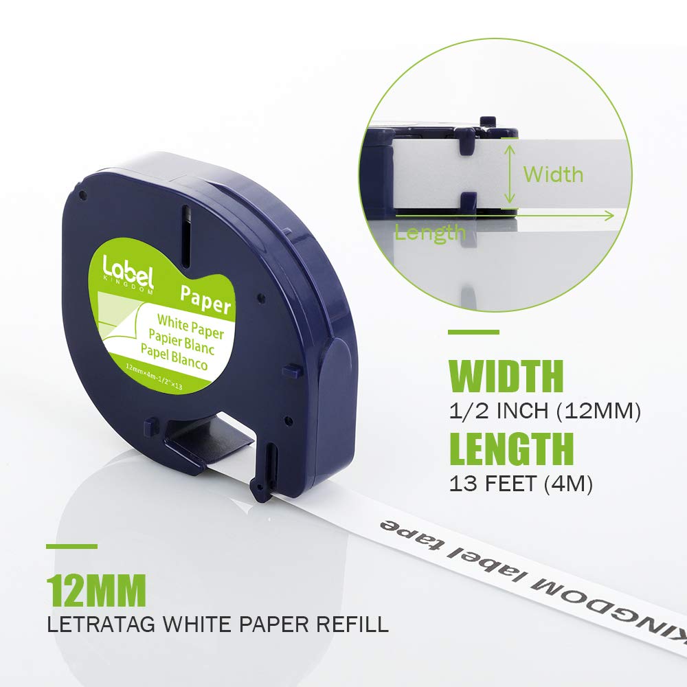 8-Pack 91330 White Paper Tape Refills 12mm x 4m (1/2" x 13') Label