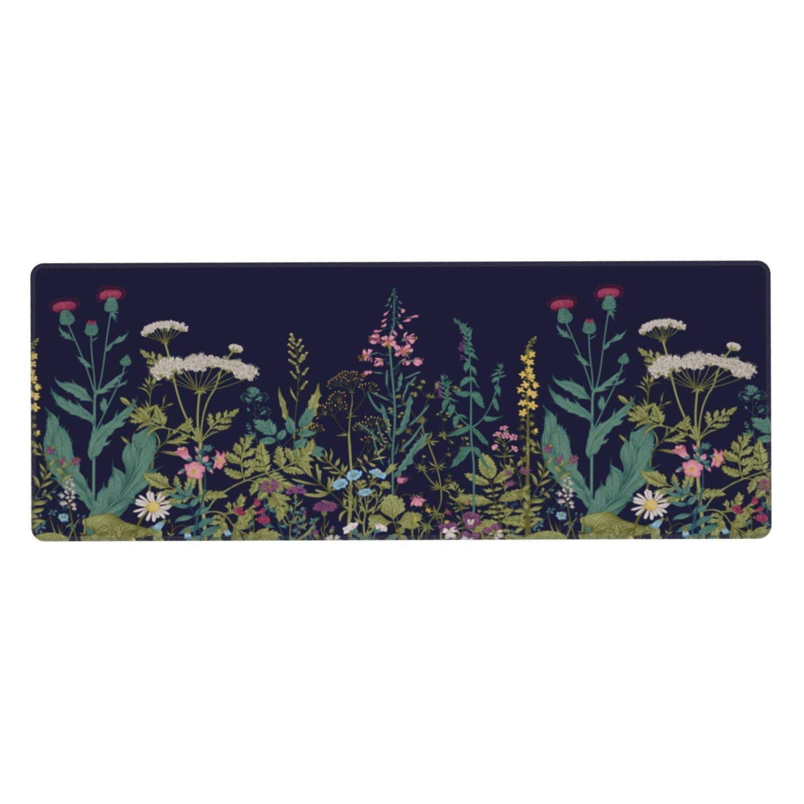Flower Extended Gaming Mouse Pad Abstract Black Desk Mat 31.5x11.8 Inch Floral Texture Non-Slip