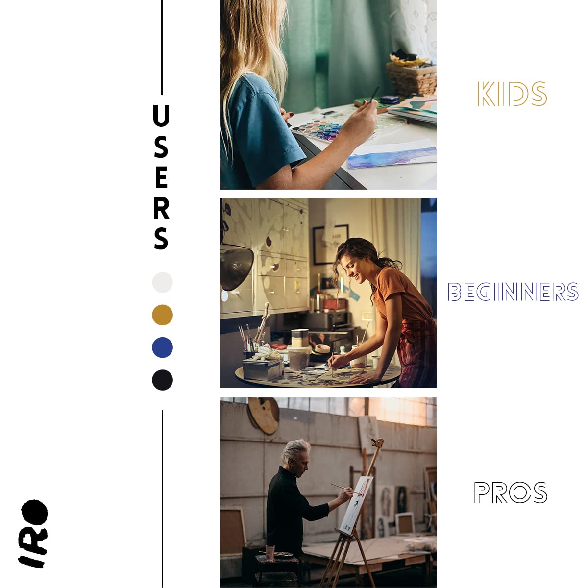 IRO Artist Paint Brush Set of 15 Professional Flat Paint Brushes for Acrylic Painting and Oil