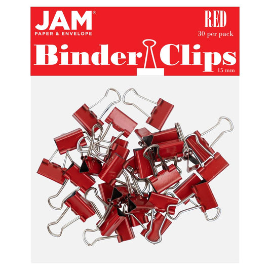 JAM PAPER Colorful Binder Clips - Extra Small - 3/5 Inch (15 mm) - Red Binderclips - 30/Pack