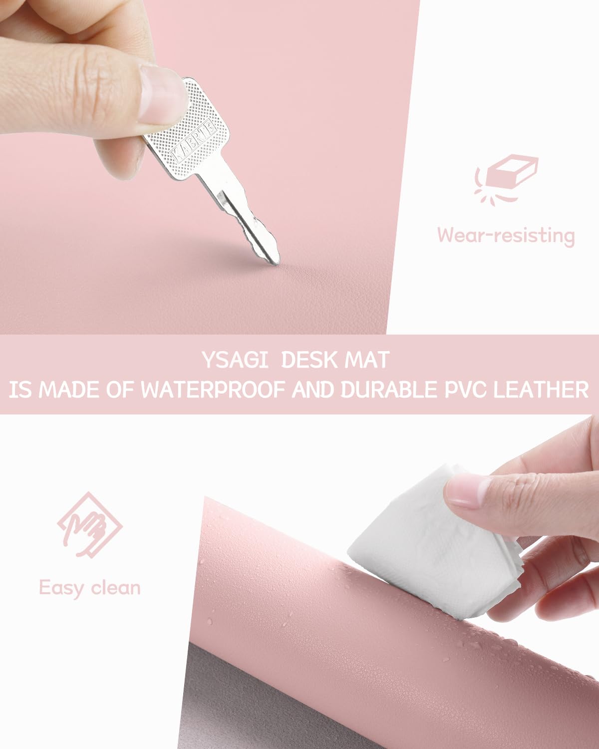 YSAGi Non-Slip Leather Desk Pad Long Size, Waterproof Laptop Computer Desk Keyboard Mat, Table