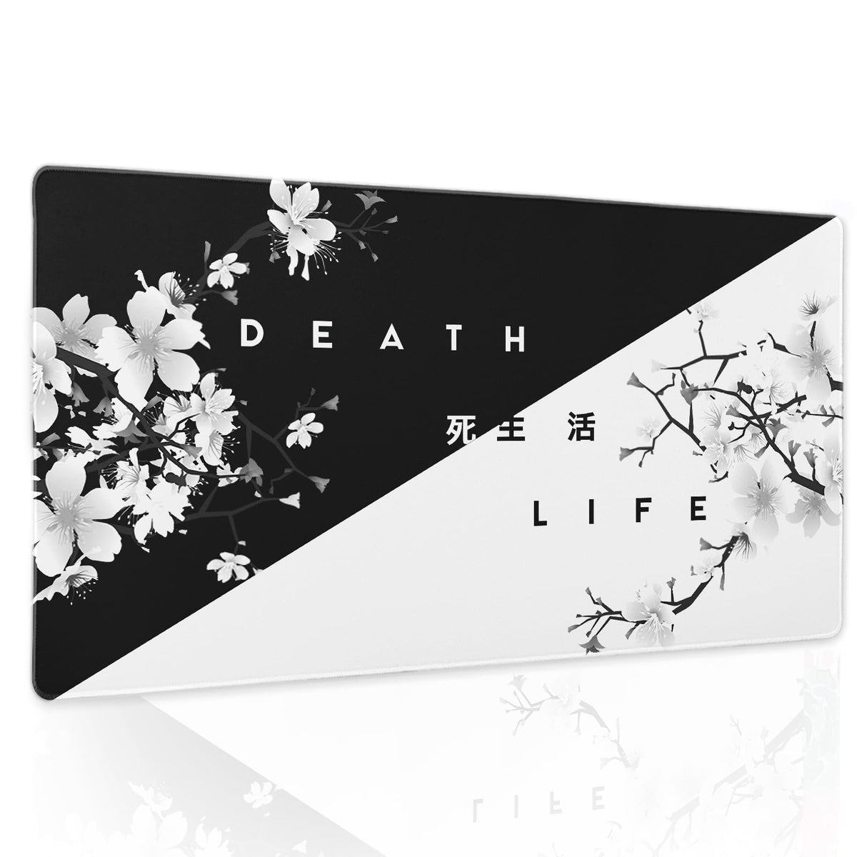 aportt Black White Cherry Blossom Mouse Pad Large Japanese Sakura Death Life Desk Mat 60x35 cm